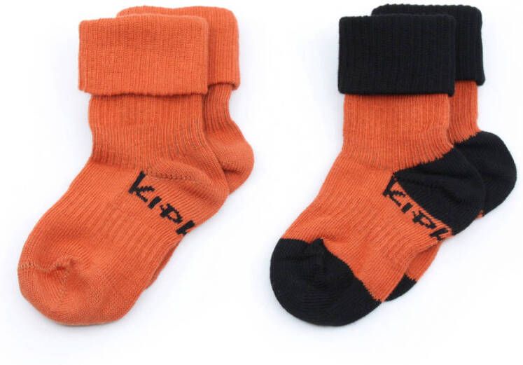 KipKep blijf-sokken 0-12 maanden set van 2 roest zwart Oranje Katoen 6-12 mnd