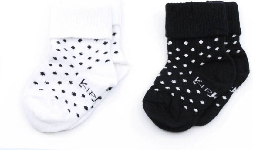 KipKep blijf-sokken 0-12 maanden set van 2 stip wit zwart Katoen 6-12 mnd