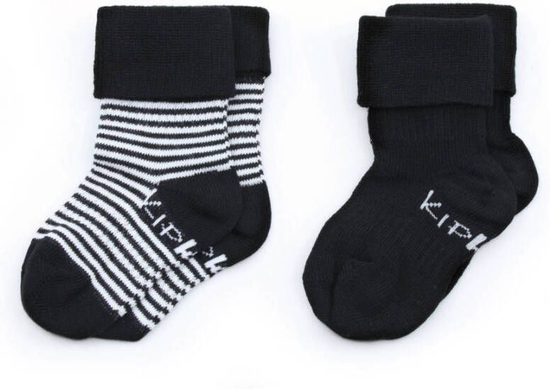 KipKep blijf-sokken 0-12 maanden set van 2 uni streep zwart wit Katoen 0-6 mnd