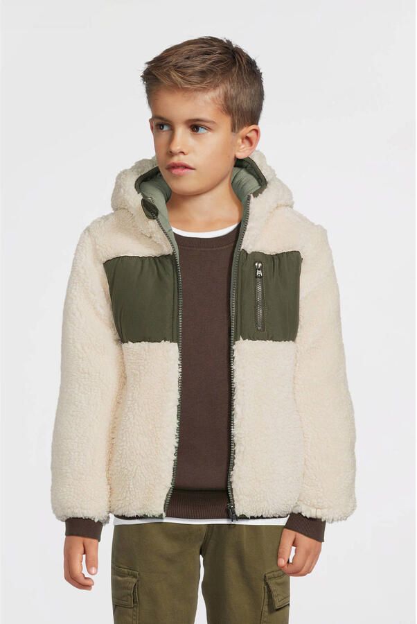 Koko Noko teddy winterjas wit olijfgroen - Foto 4