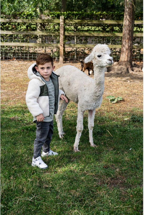 Koko Noko teddy winterjas wit olijfgroen