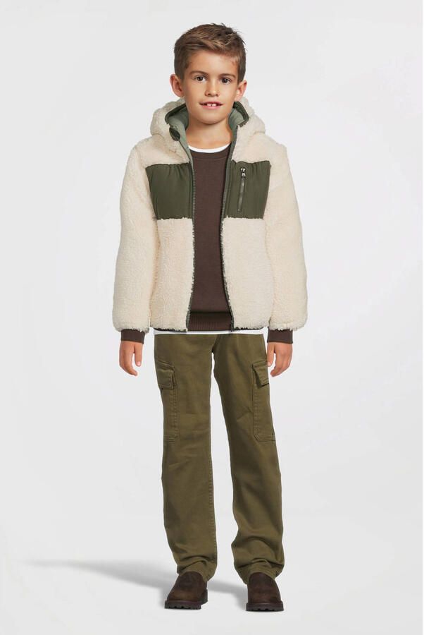Koko Noko teddy winterjas wit olijfgroen - Foto 3