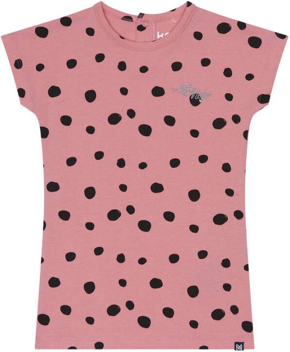 Koko Noko T-shirtjurk Niya met all over print en glitters roze zwart Meisjes Stretchkatoen (duurzaam) Ronde hals 110 116
