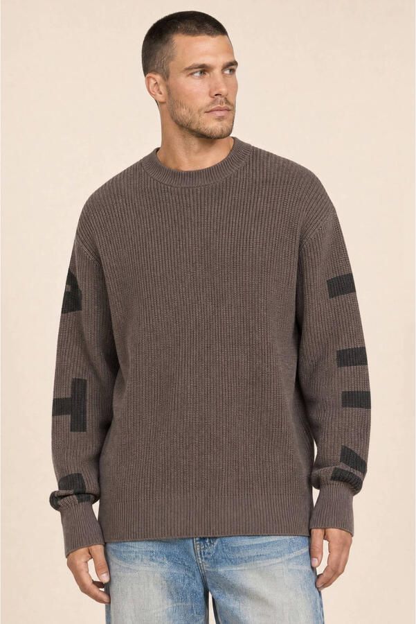 Kultivate katoenen oversized gebreide trui met backprint grijs