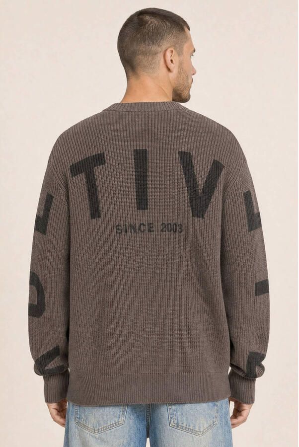 Kultivate katoenen oversized gebreide trui met backprint grijs - Foto 3