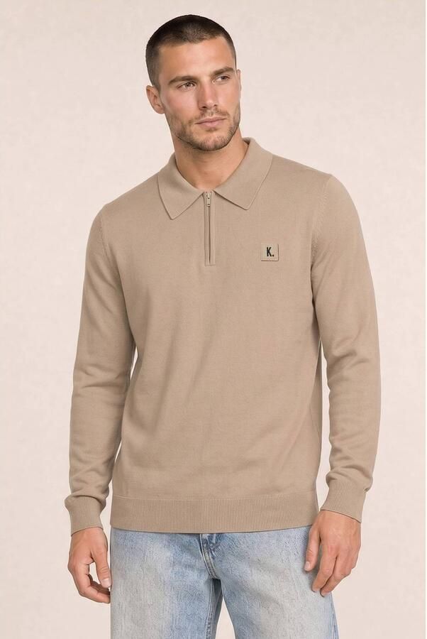 Kultivate katoenen regular fit gebreide trui beige