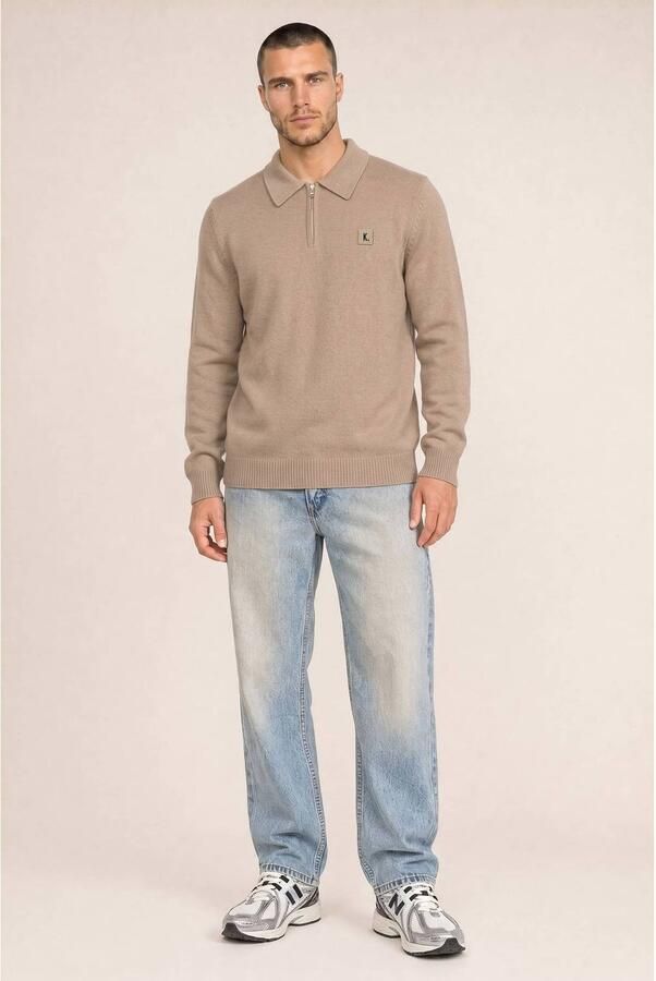 Kultivate katoenen regular fit gebreide trui beige - Foto 2