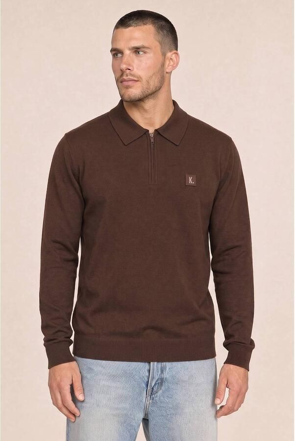 Kultivate katoenen regular fit gebreide trui chocolate brown