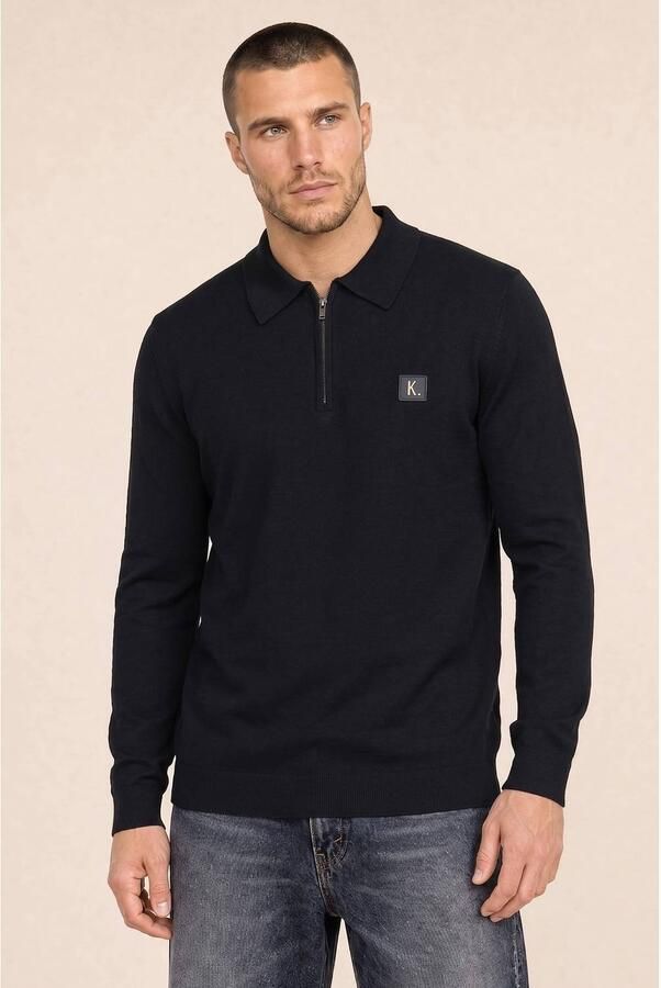 Kultivate katoenen regular fit gebreide trui dark navy