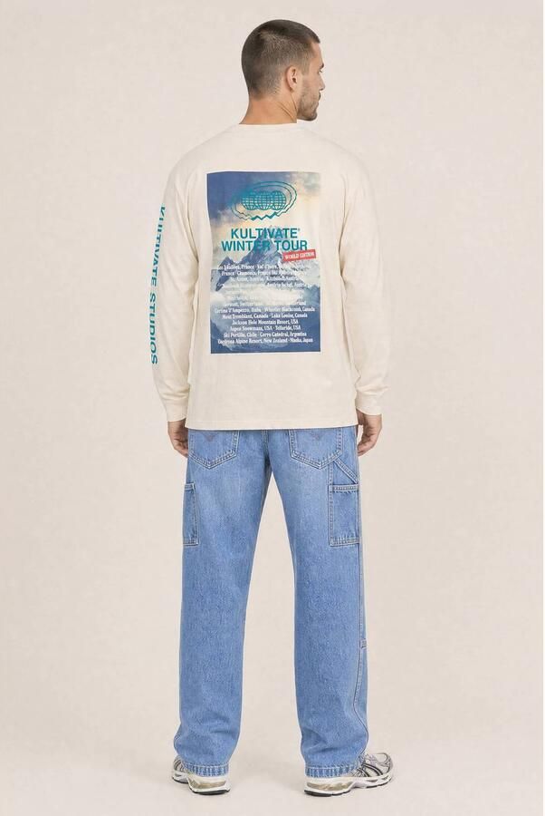 Kultivate oversized longsleeve met backprint beige - Foto 3