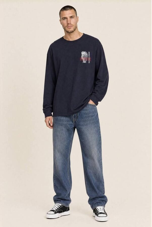 Kultivate oversized longsleeve met backprint donkerblauw - Foto 3