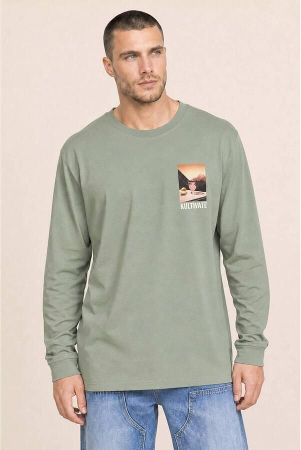 Kultivate oversized longsleeve met backprint groen
