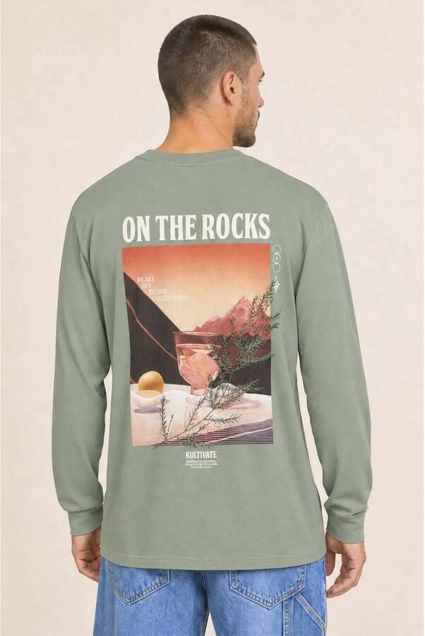 Kultivate oversized longsleeve met backprint groen - Foto 3