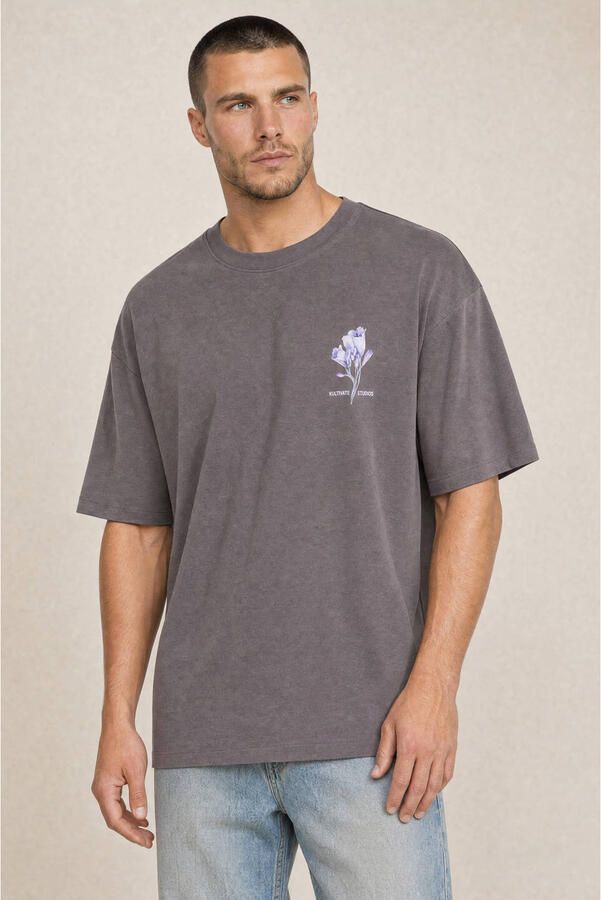 Kultivate oversized T-shirt met backprint donkergrijs