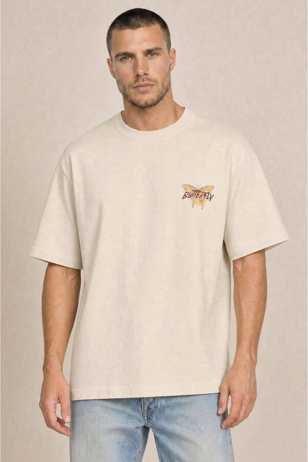 Kultivate oversized T-shirt met backprint zand