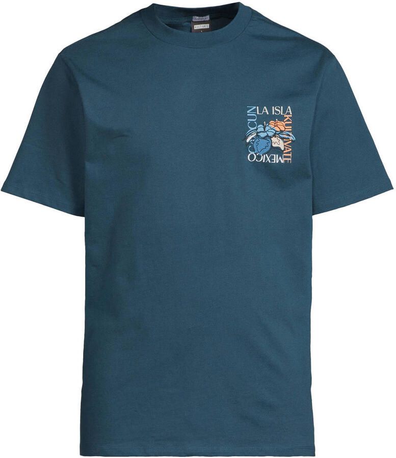 Kultivate regular fit T-shirt met backprint blauw