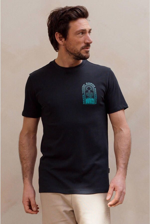 Kultivate regular fit T-shirt met backprint donkerblauw