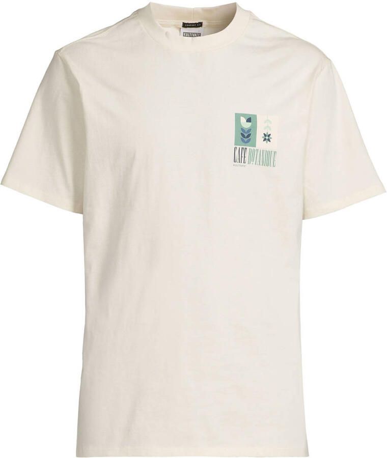 Kultivate regular fit T-shirt met backprint ecru