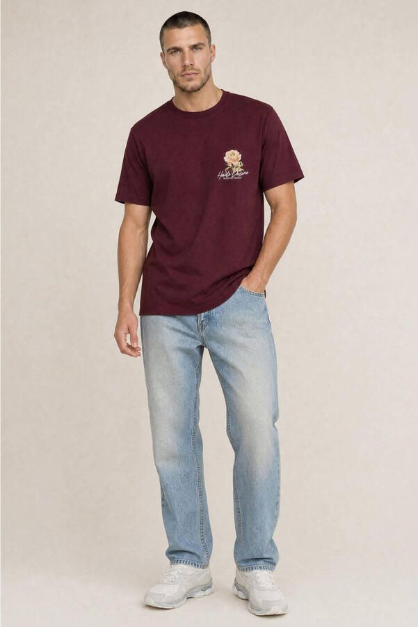Kultivate regular fit T-shirt met backprint en borduursels donkerrood - Foto 3