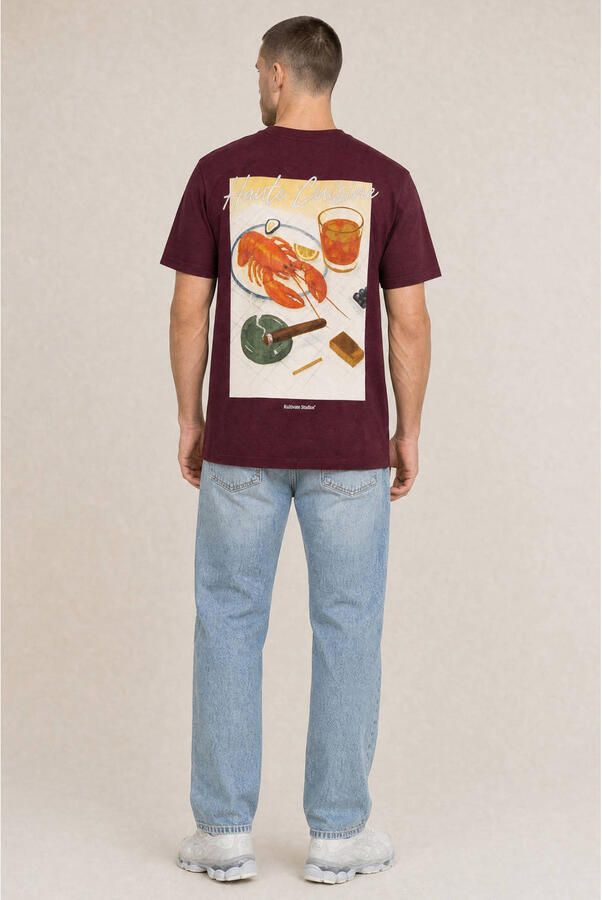 Kultivate regular fit T-shirt met backprint en borduursels donkerrood - Foto 2