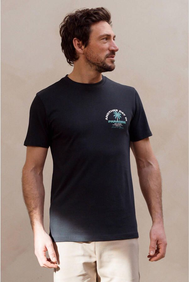 Kultivate regular fit T-shirt met print donkerblauw