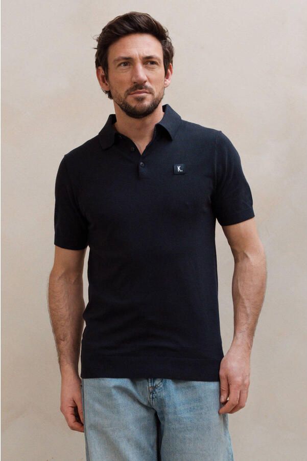 Kultivate regular polo fijn gebreid donkerblauw