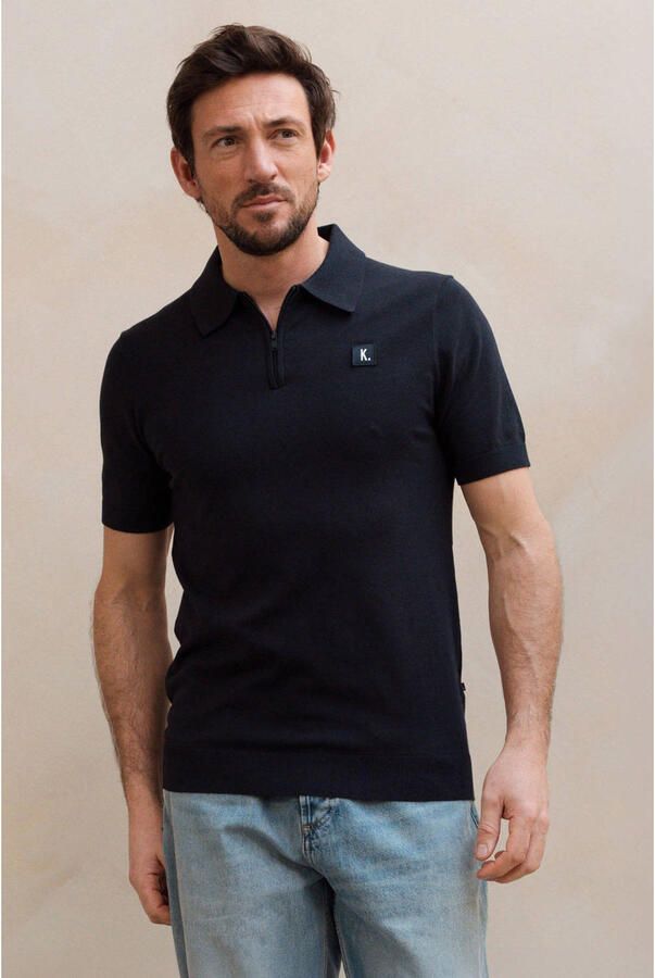 Kultivate regular polo fijn gebreid donkerblauw