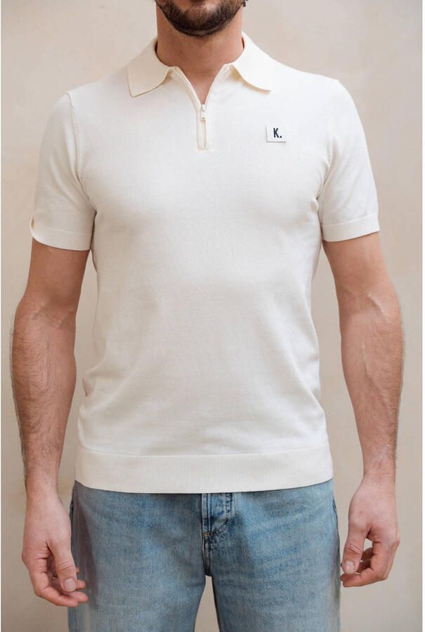 Kultivate regular polo fijn gebreid ecru