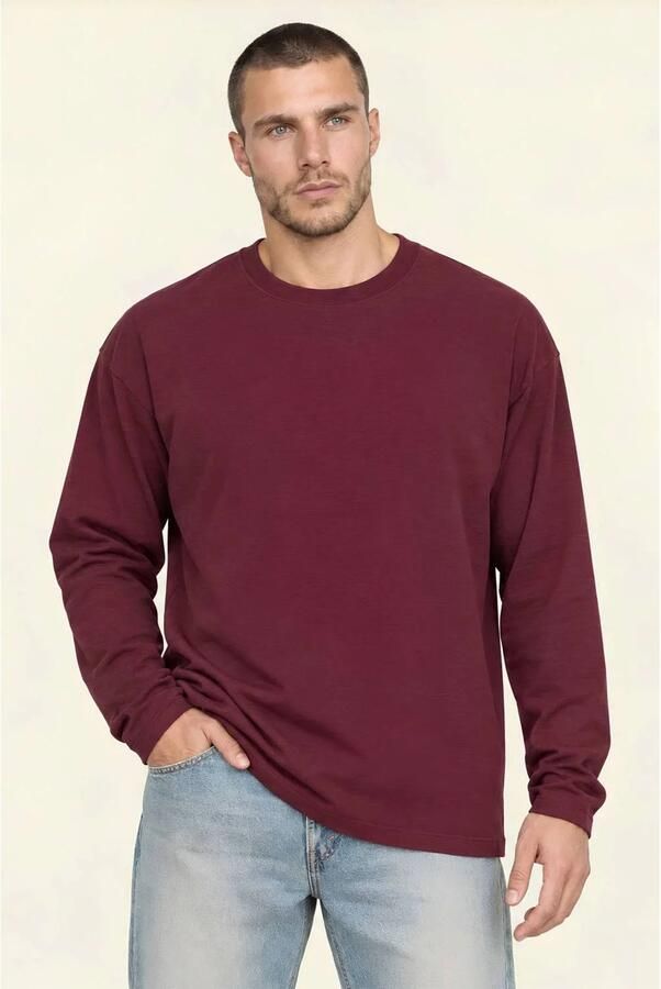 Kultivate relaxed fit longsleeve donkerrood