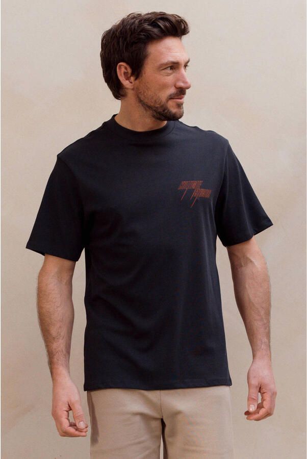 Kultivate relaxed fit T-shirt met backprint donkerblauw