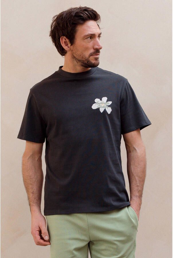Kultivate relaxed gebloemd T-shirt met backprint antraciet