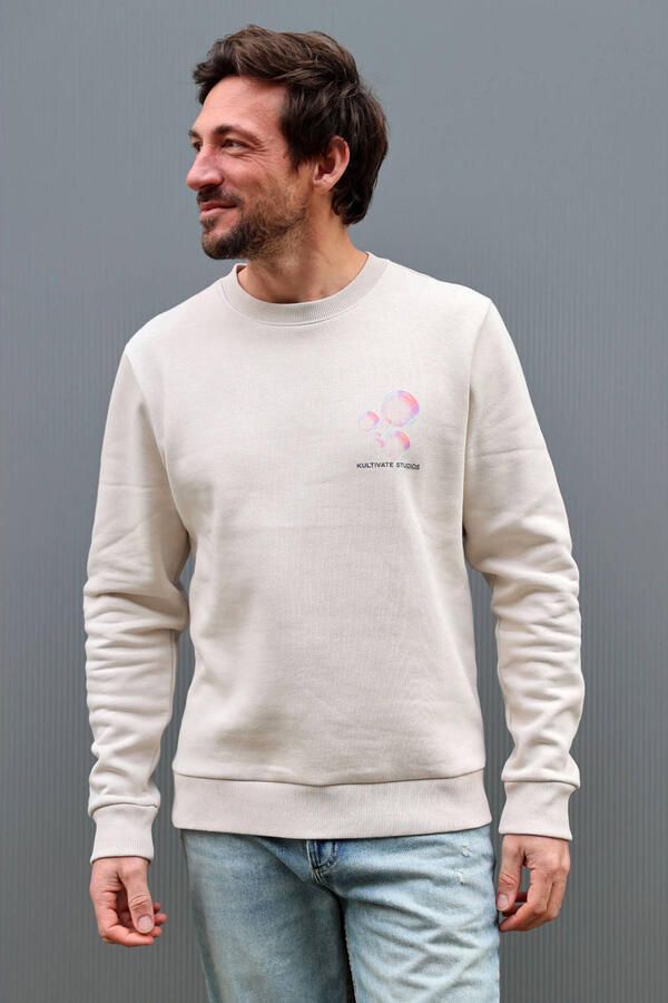 Kultivate sweater met backprint beige