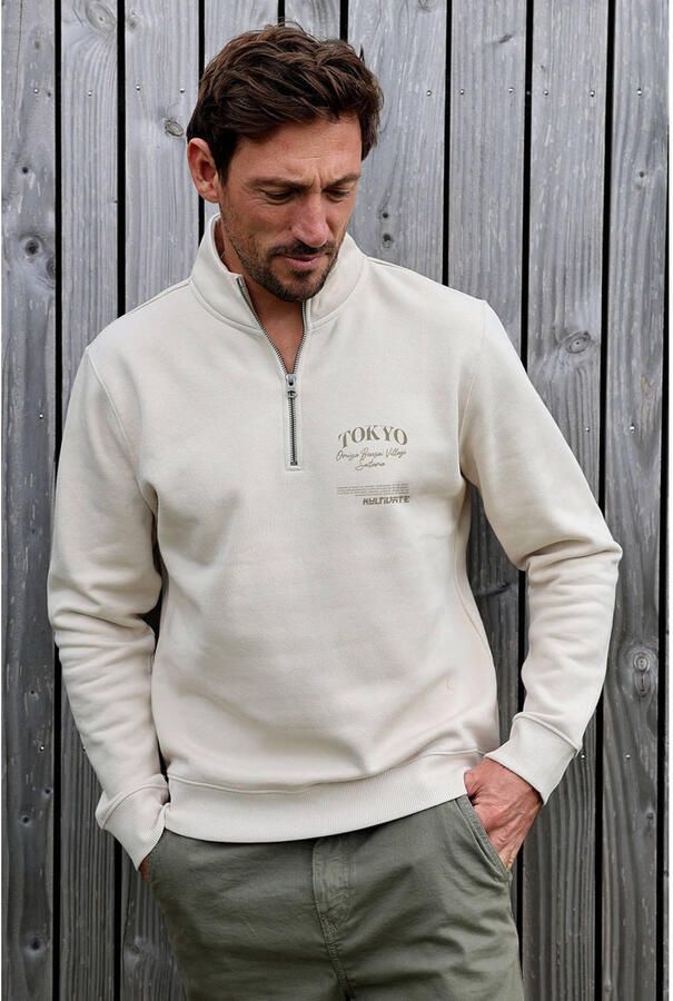 Kultivate sweater met backprint beige
