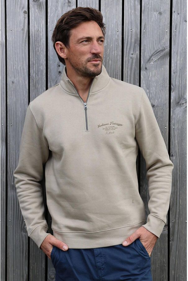 Kultivate sweater met backprint taupe