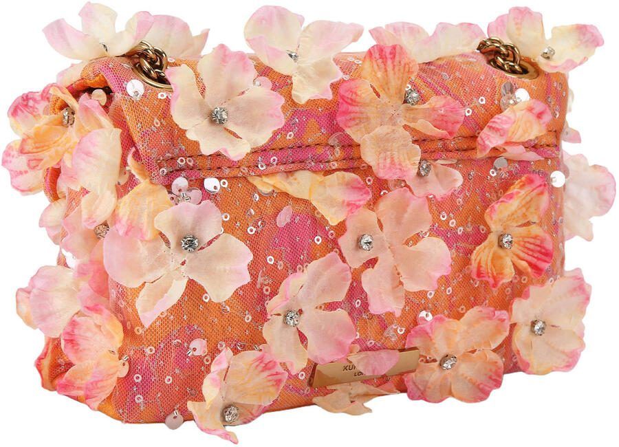Kurt Geiger crossbody tas Mini Kensington met bloemen oranje roze - Foto 2