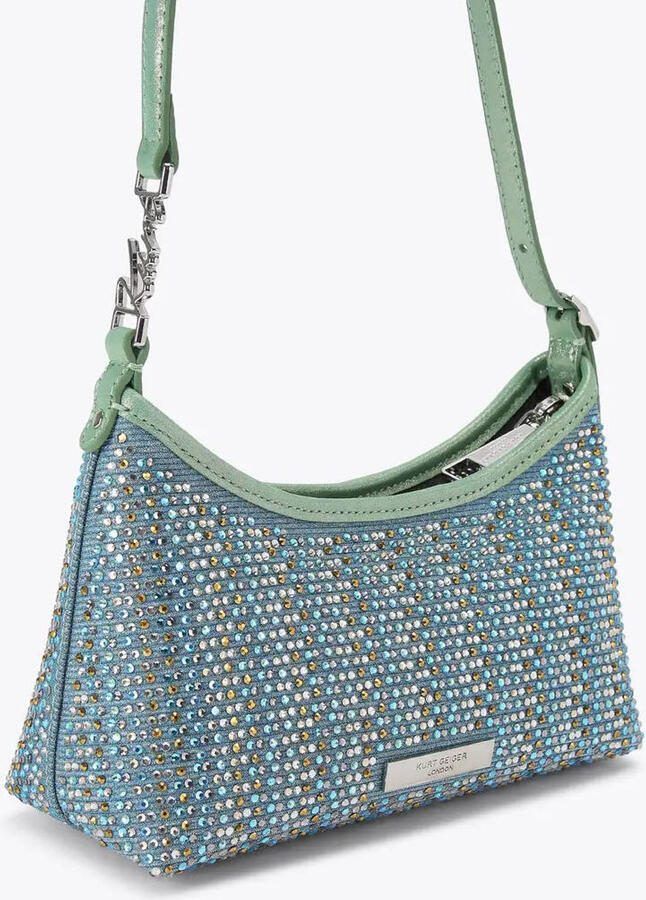 Kurt Geiger denim schoudertas Fabric Kurt Mini met strass blauw - Foto 2