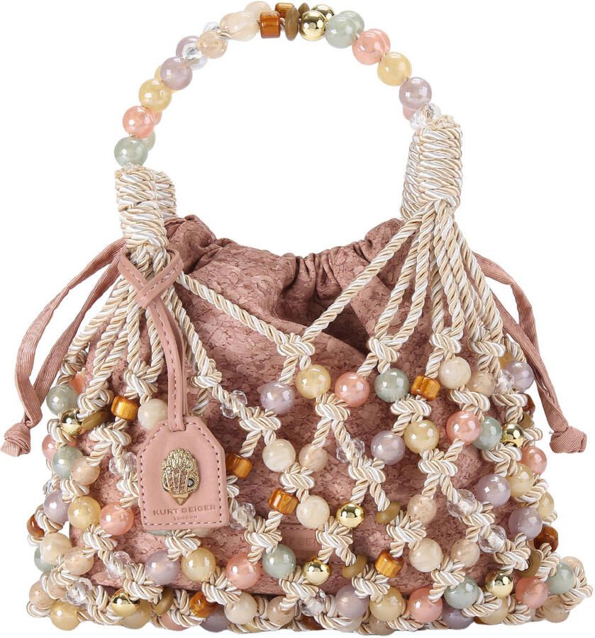 Kurt Geiger mini macramé handtas met kralen beige multi