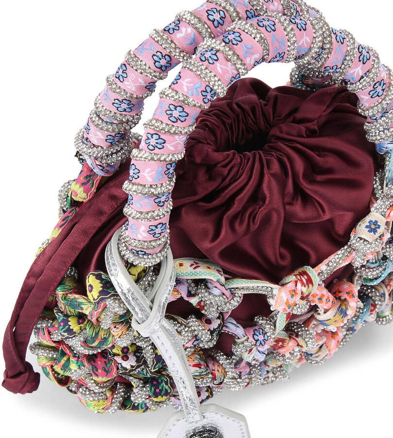 Kurt Geiger mini macramé handtas met strass bordeauxrood