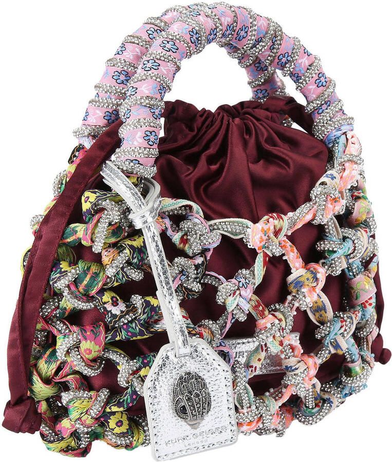 Kurt Geiger mini macramé handtas met strass bordeauxrood - Foto 2