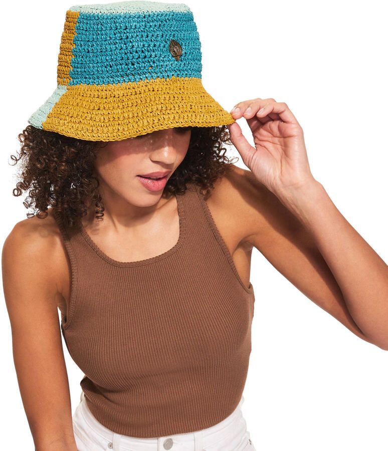 Kurt Geiger raffia bucket hat blauw geel