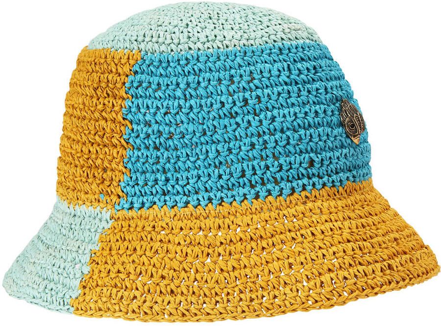 Kurt Geiger raffia bucket hat blauw geel - Foto 3