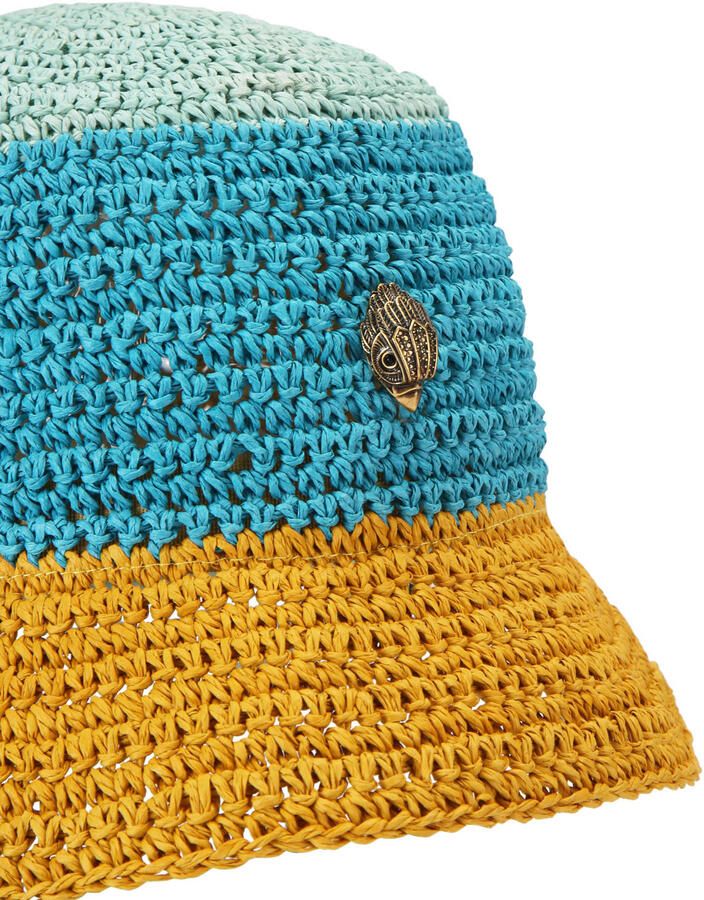 Kurt Geiger raffia bucket hat blauw geel - Foto 2