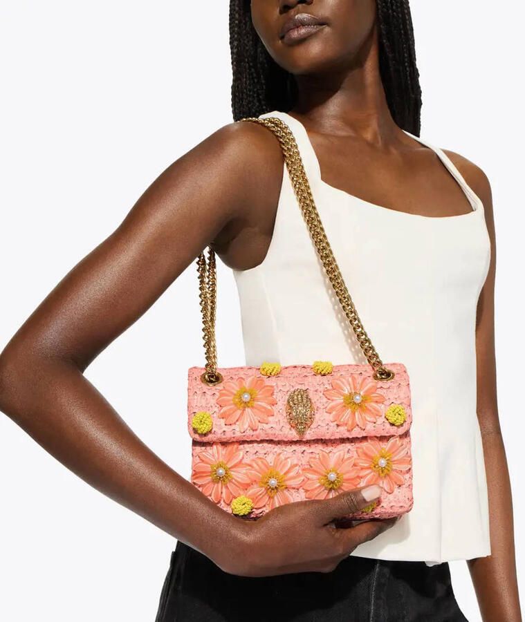 Kurt Geiger raffia crossbody tas Mini Kensington met bloemen roze - Foto 2