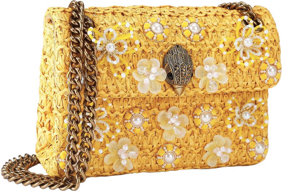 Kurt Geiger raffia crossbody tas Mini Kensington met parels geel - Foto 2