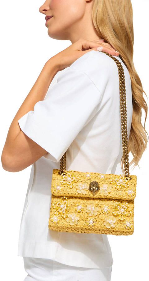 Kurt Geiger raffia crossbody tas Mini Kensington met parels geel - Foto 3