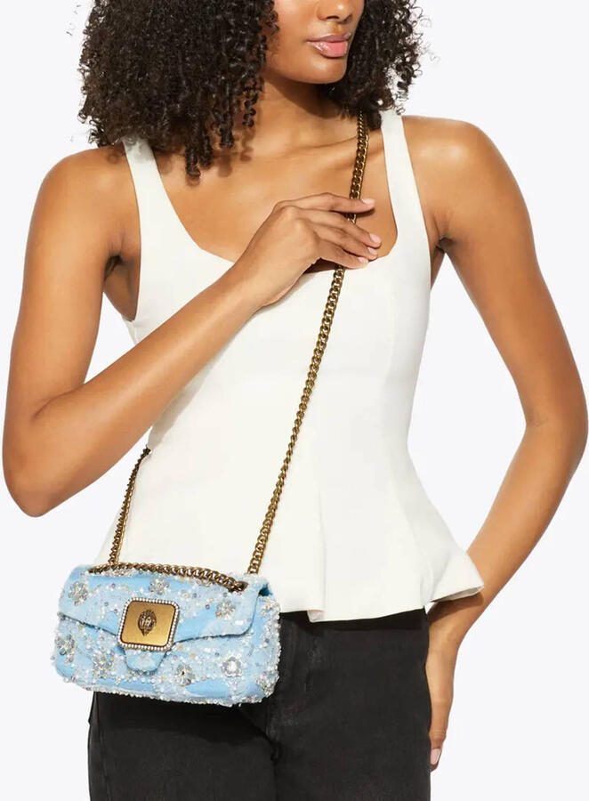 Kurt Geiger schoudertas Mini Pimlico met pailletten lichtblauw