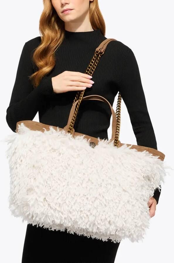 Kurt Geiger shopper Hoxton van imitatiebont ecru