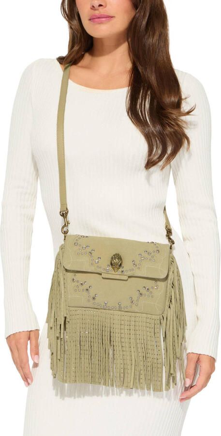 Kurt Geiger suède schoudertas Oxford met franjes beige