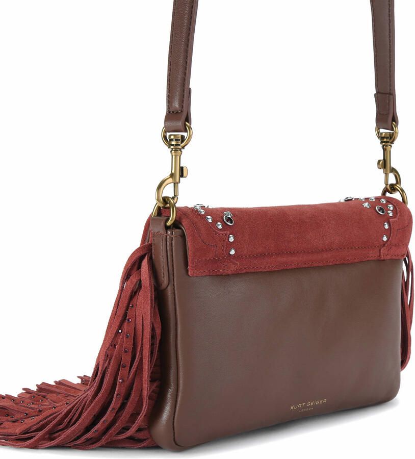 Kurt Geiger suède schoudertas Oxford met franjes donkerrood - Foto 3