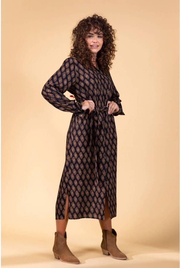 LabeL DOT blousejurk Alice met stippen en ceintuur zwart zand